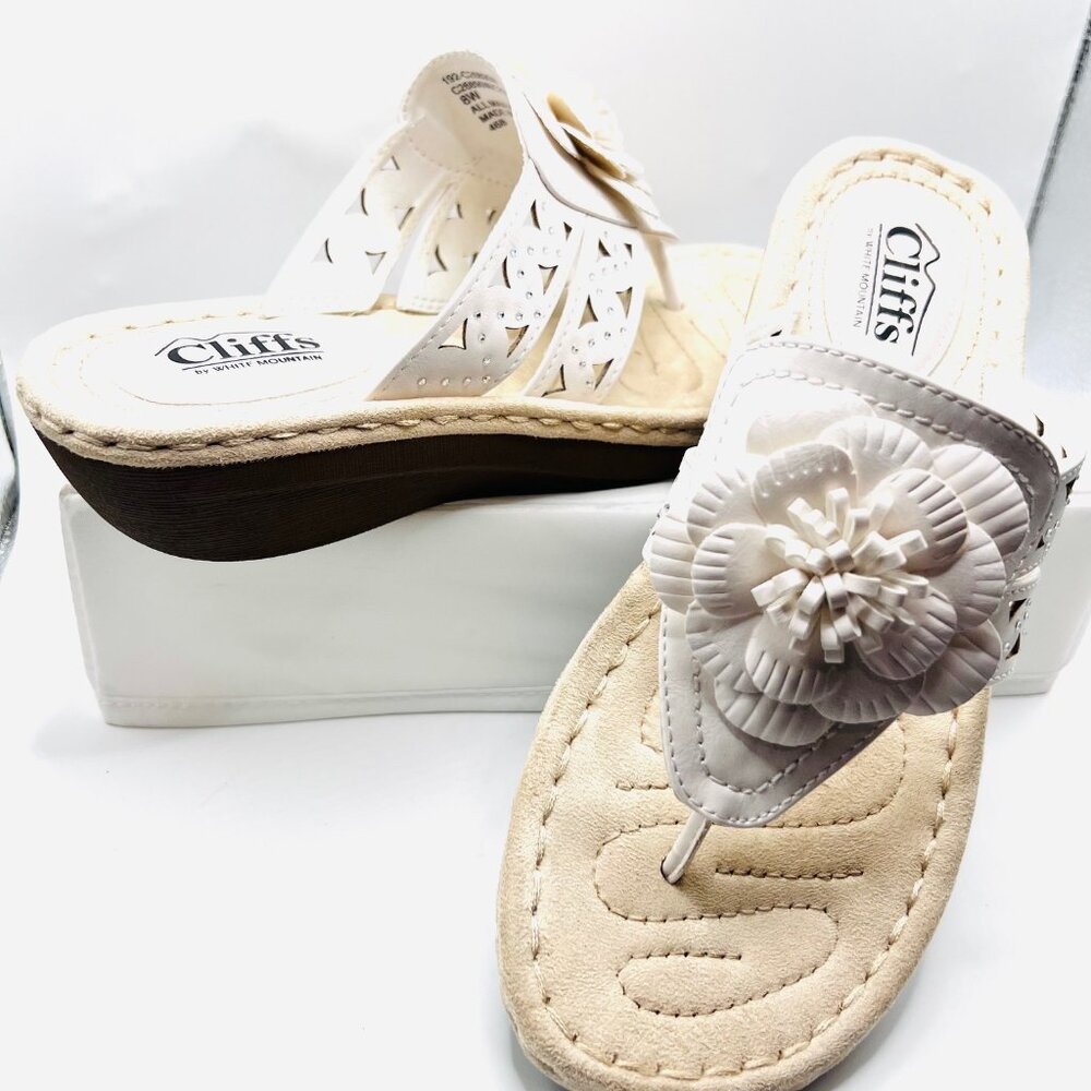 Cliffs by White Mountain Cynthia-White Rhinestones. 8W-Thong 1 1/2" Heel-Comfy - Picture 10 of 16